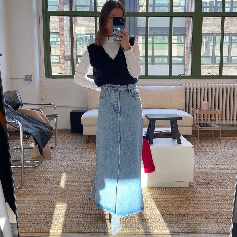 Denim Maxi Skirt / Still Here New York sz 29
